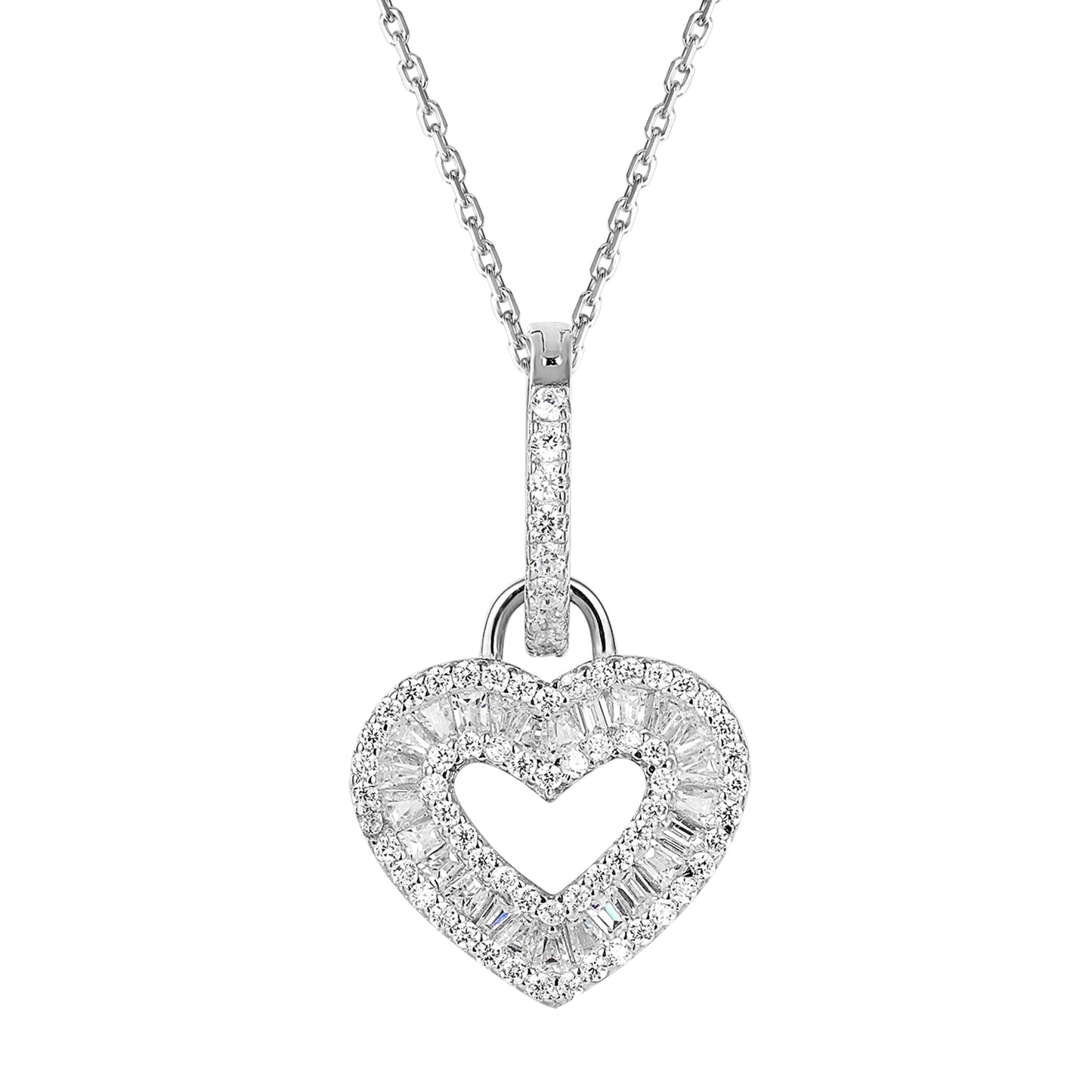 Silver Heart in Heart Baguette Set Love Pendant Valentine's