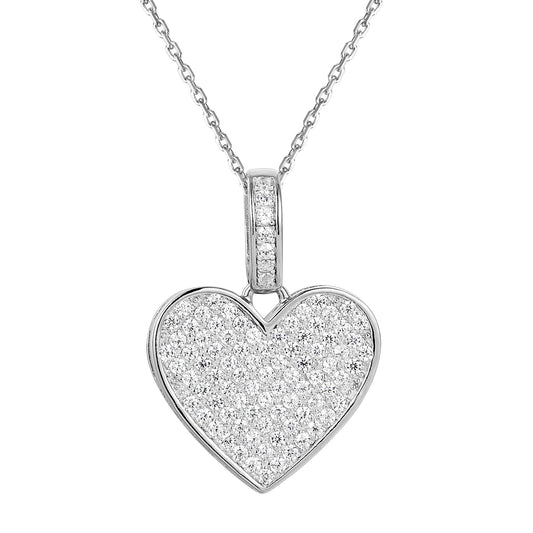 Sterling Silver CZ Filled Women's Love Heart Pendant Valentine's