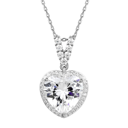 Heart Shape Crystal Sterling Silver Love Pendant Valentine's