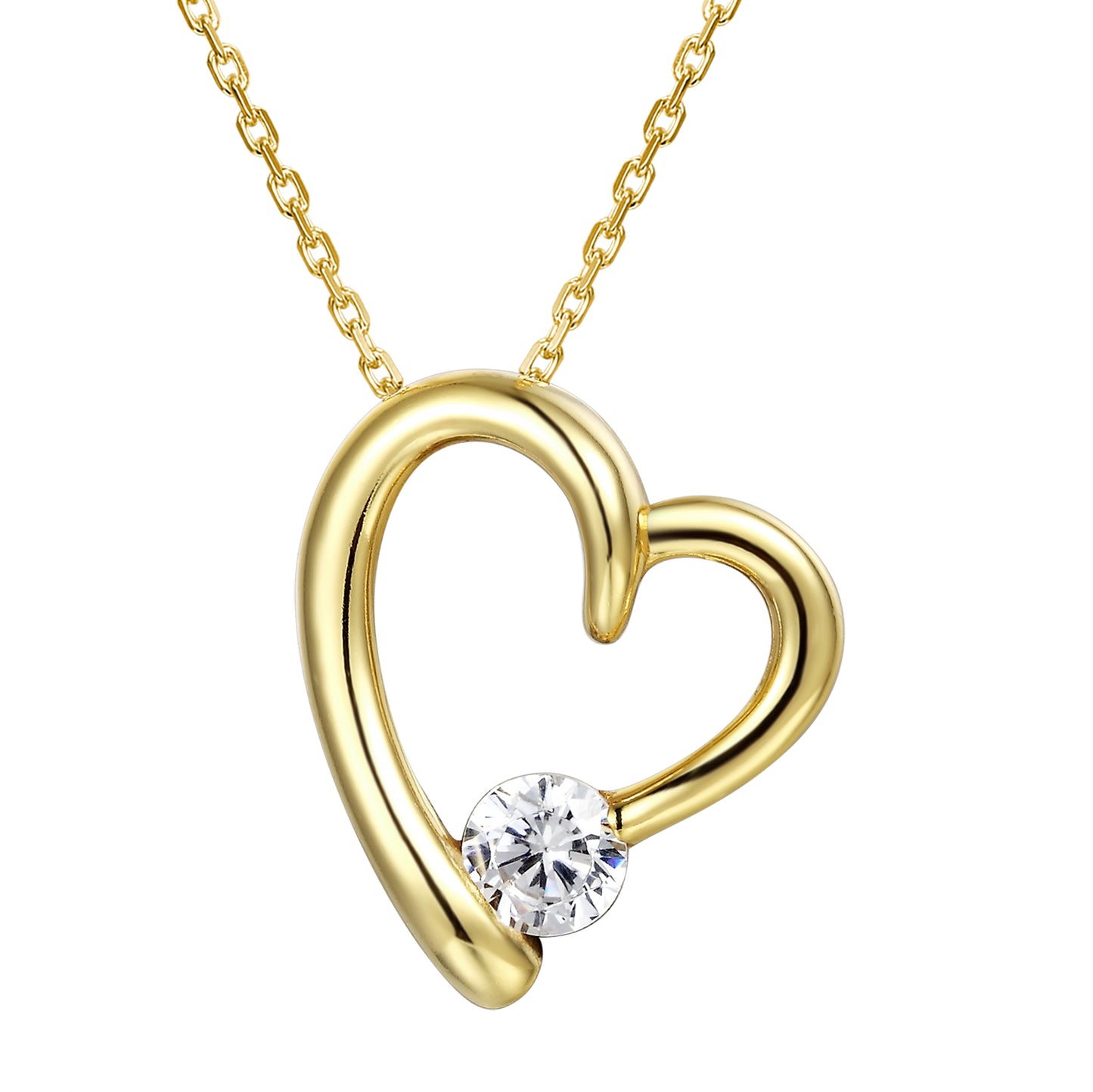 Tilted Open Heart Love 14k Gold Finish Pendant Chain Valentine's