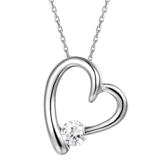 Titled Open Heart Solitaire Sterling Silver Pendant Valentine's