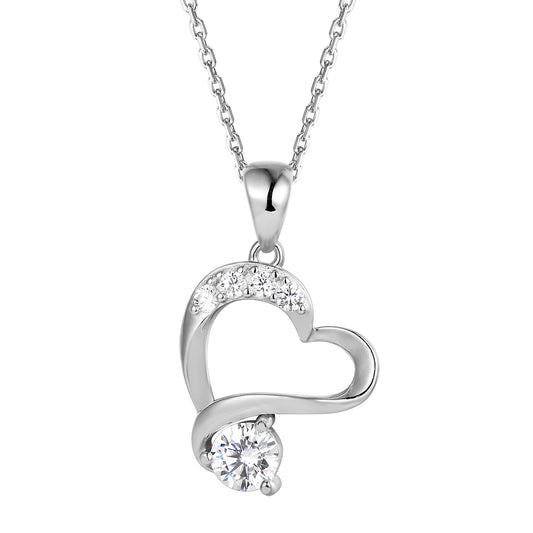 Sterling Silver Open Tilted Heart Dancing Solitaire Pendant Valentine's
