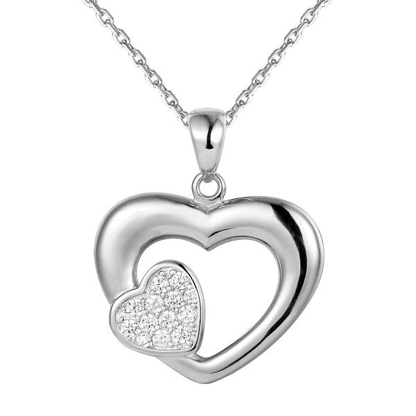 Sterling Silver Heart in Heart Solitaire Pendant Valentine's