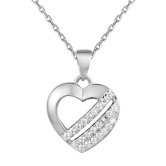 Sterling Silver 3 Row Stones Small Heart Pendant Valentine's