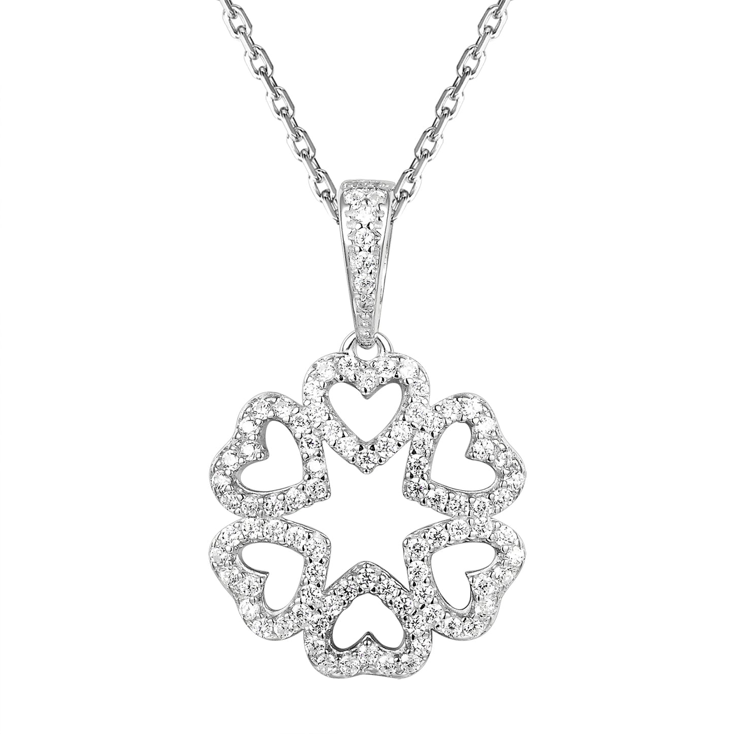 Sterling Silver Leaf Clover Heart Shaped Pendant Chain