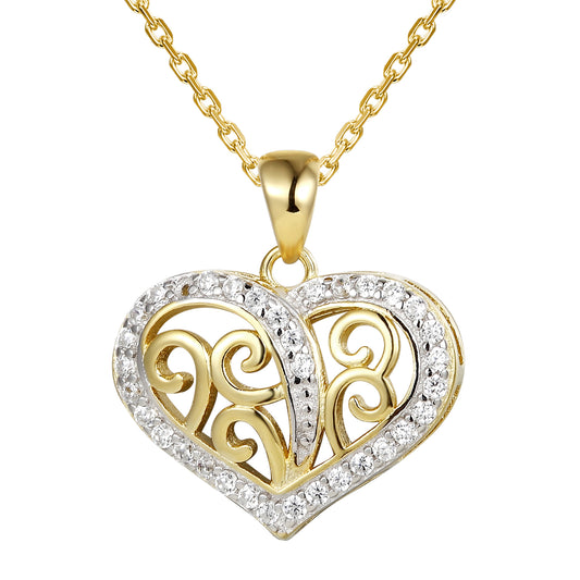 14k Gold Finish Love Heart Pendant Valentine's Gift