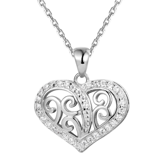 Women's Love Heart Sterling Silver Pendant Valentine's Gift