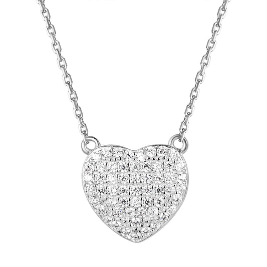Solitaire Bling Heart Sterling Silver Pendant 18" Chain