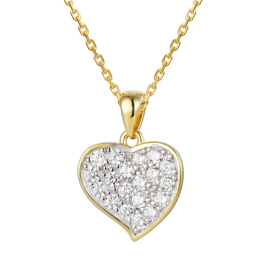 14k Gold Finish Solitaire Tilted Heart Pendant Chain Set