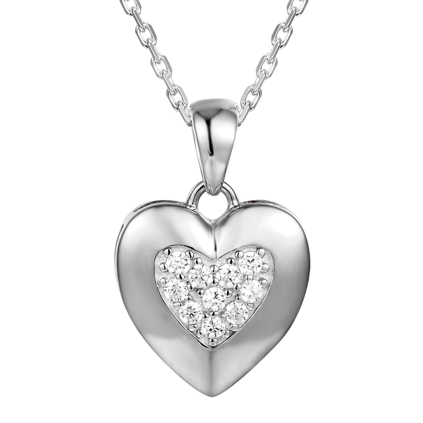 Sterling Silver Heart in Heart Love Pendant 18" Chain