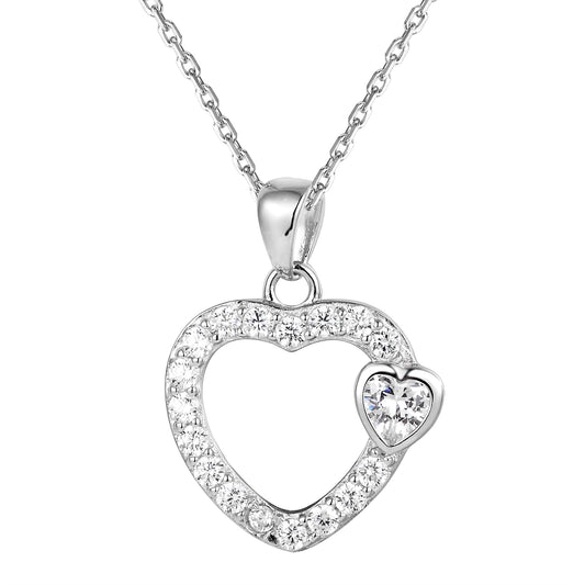 Solitaire Open Heart Frame Sterling Silver Pendant Valentine's
