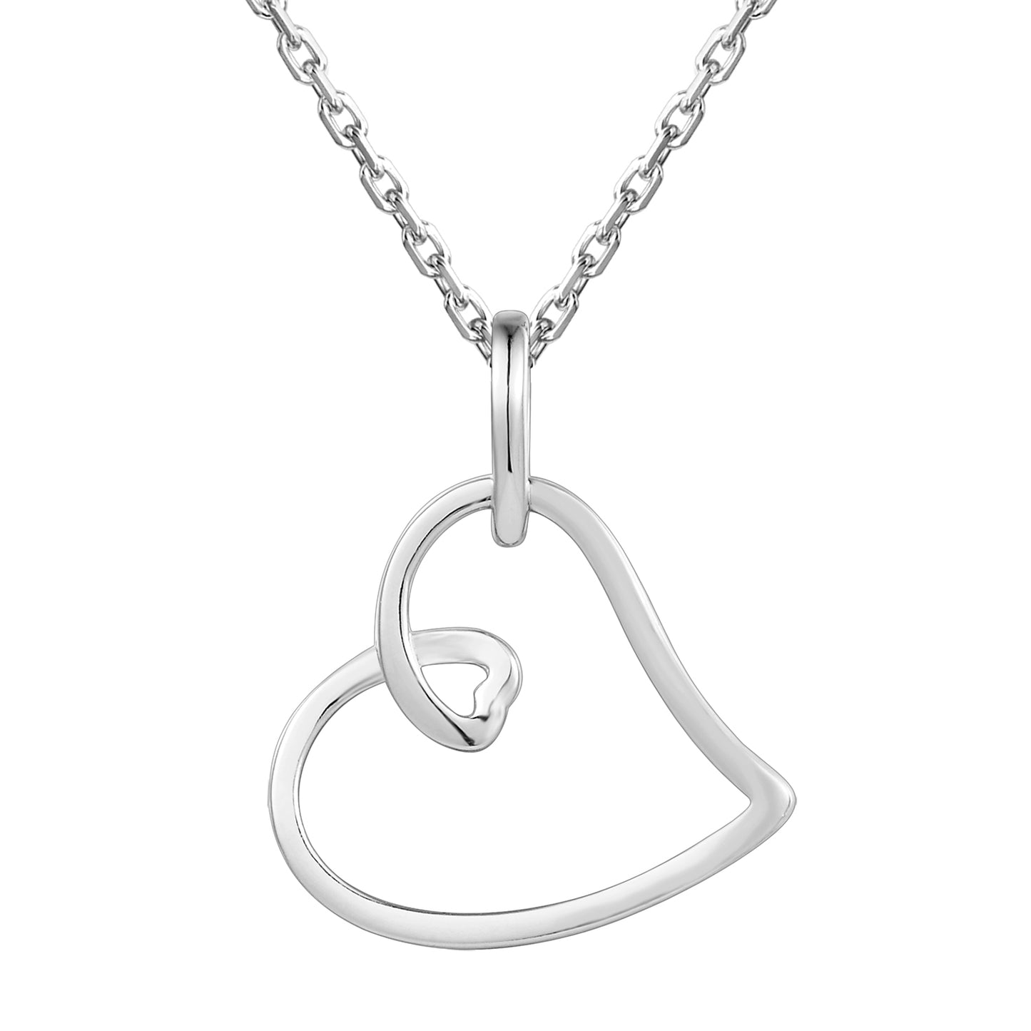 Silver Tilted Plain Open Heart Pendant Chain Valentine's Gift