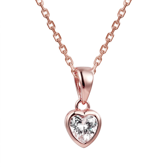 Heart Crystal Solitaire 14k Rose Gold Finish Pendant Valentine's