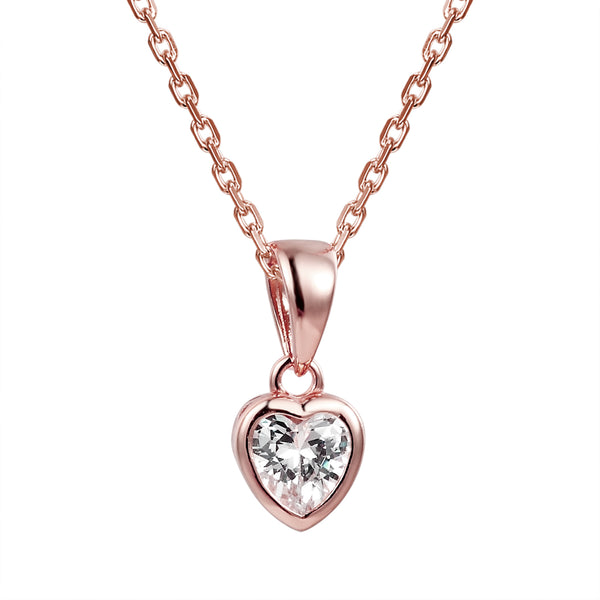 Heart Crystal Solitaire 14k Rose Gold Finish Pendant Valentine's ...