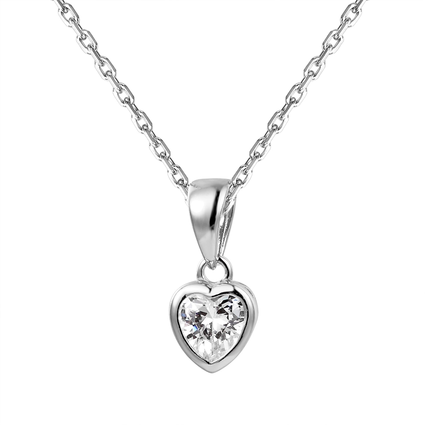 Sterling Silver Heart Crystal Solitaire Pendant Valentine's Gift