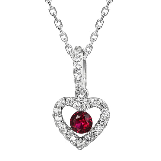 Red Ruby Solitaire Silver Mini Heart Pendant Set Valentine's