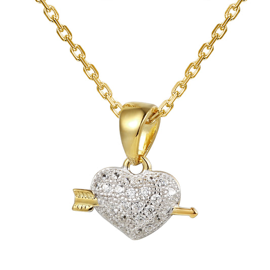 Mini Heart & Arrow 14k Gold Finish Pendant Chain Valentine's