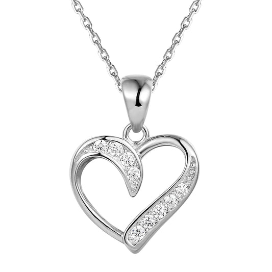 Twisted Solitaire Heart Sterling Silver Pendant Chain Set