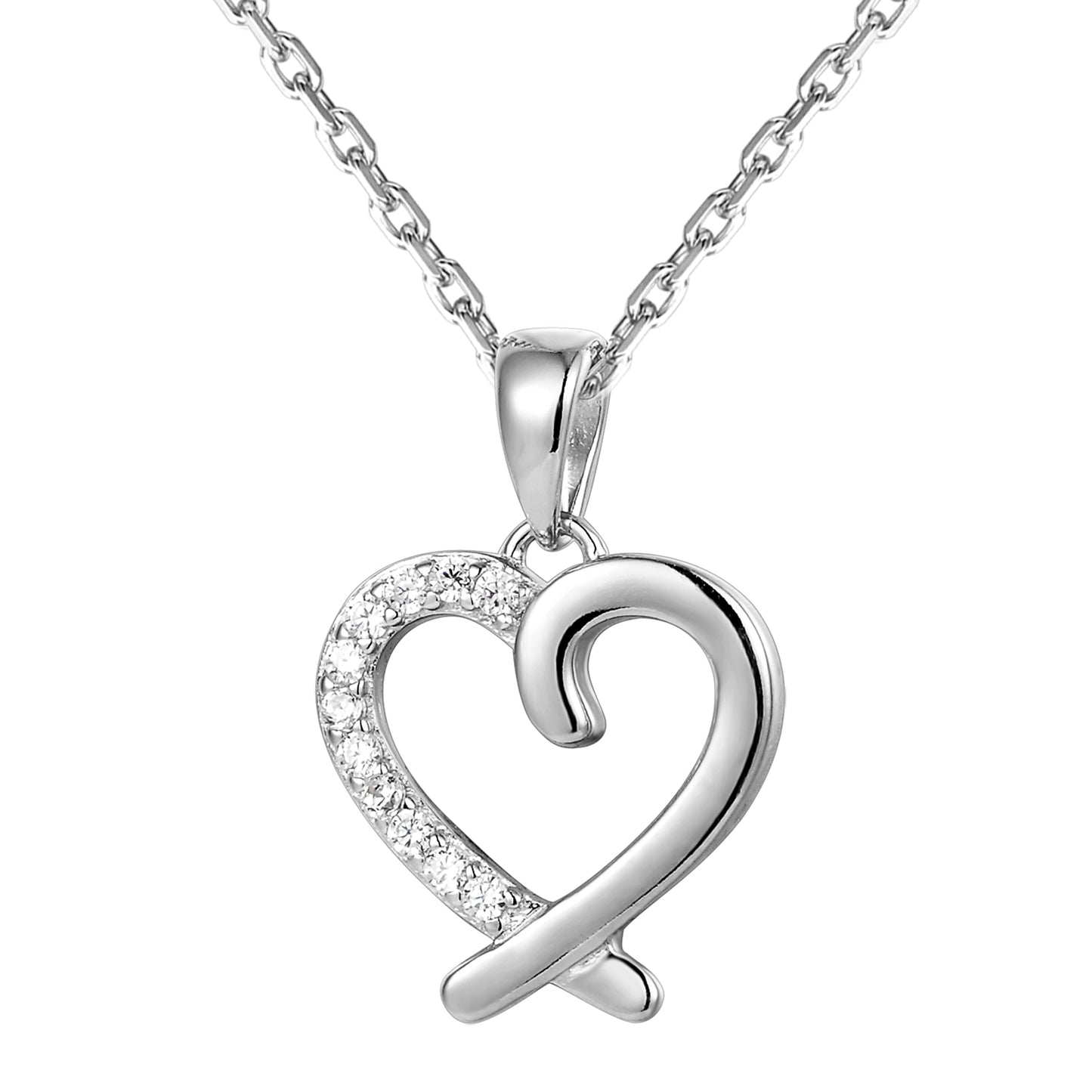 Designer Solitaire Women's Love Heart Pendant Chain Set