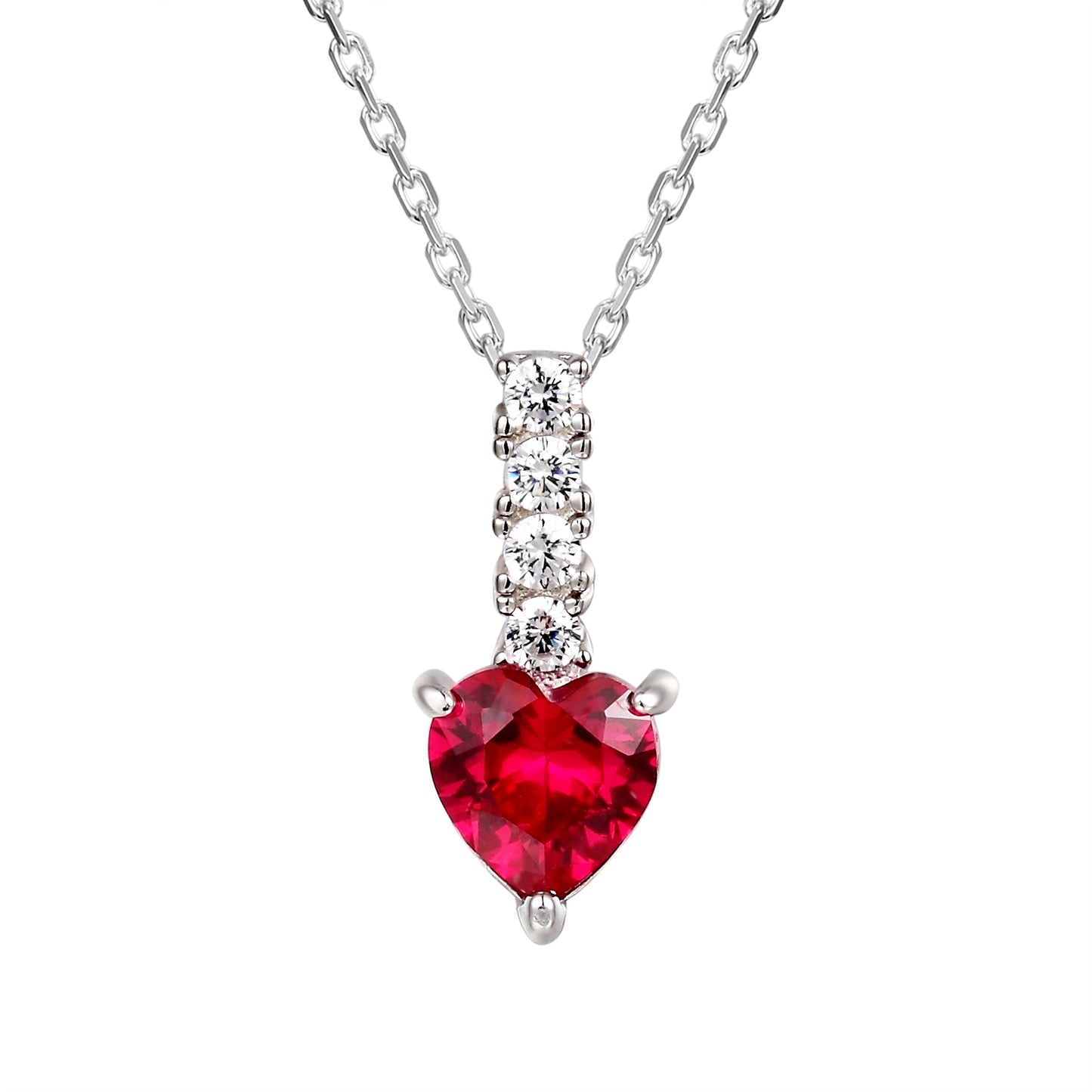 Red Ruby Heart Crystal Mini Heart Silver Pendant Valentine's