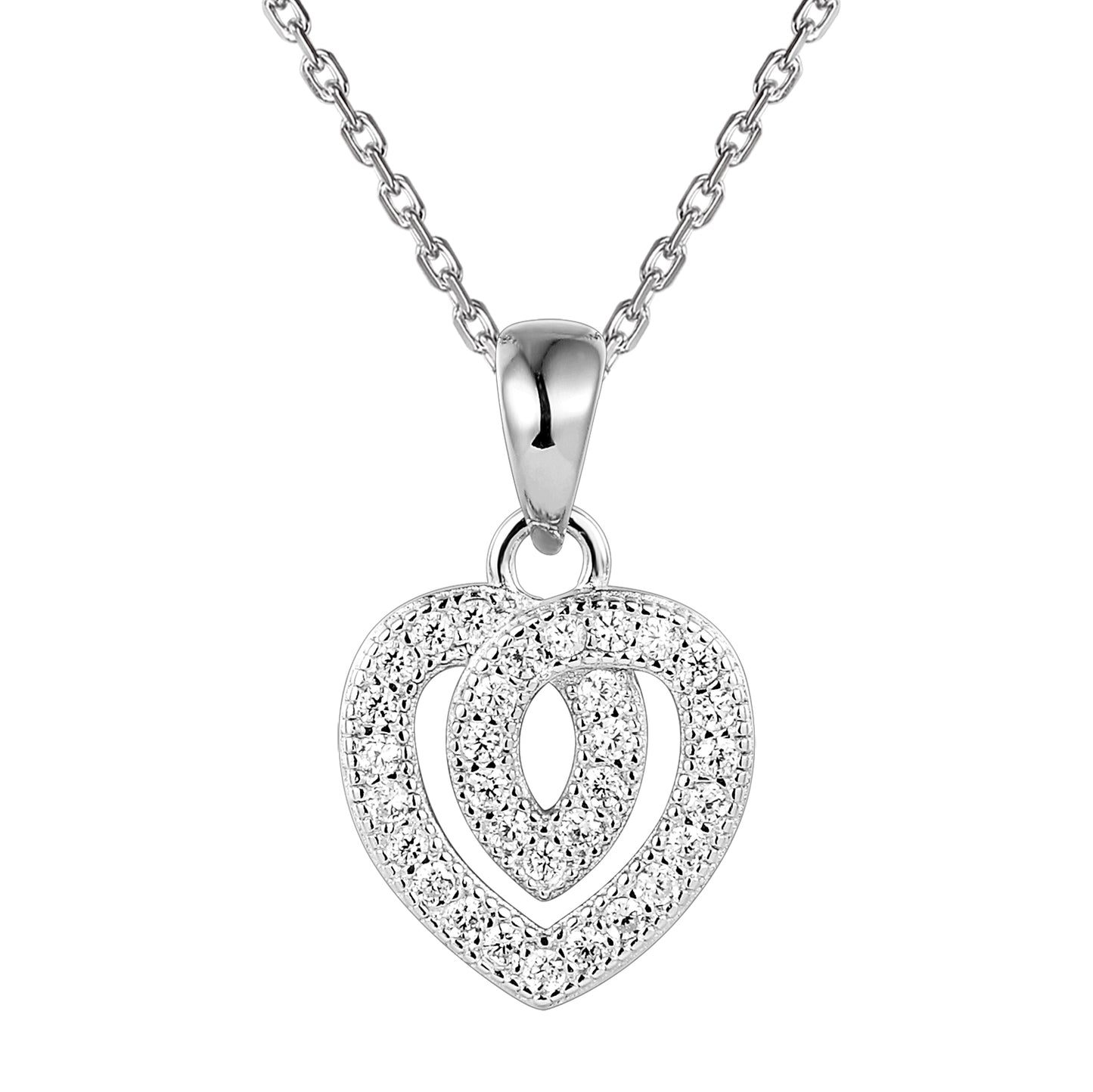 Solitaire Love Heart Designer Silver Pendant Set Valentine's