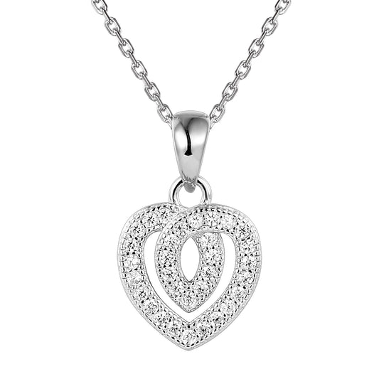 Solitaire Love Heart Designer Silver Pendant Set Valentine's