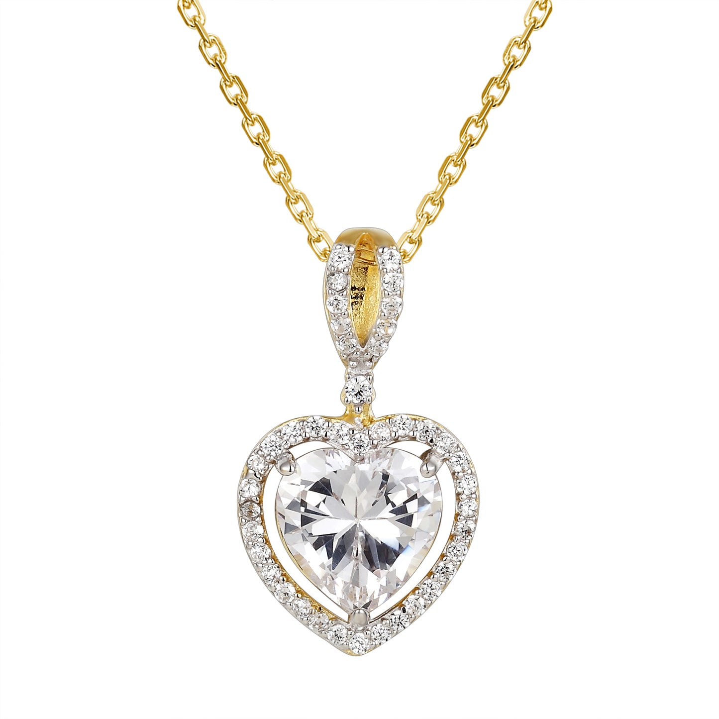 Clear Heart Crystal 14k Gold Finish Solitaire Heart Pendant