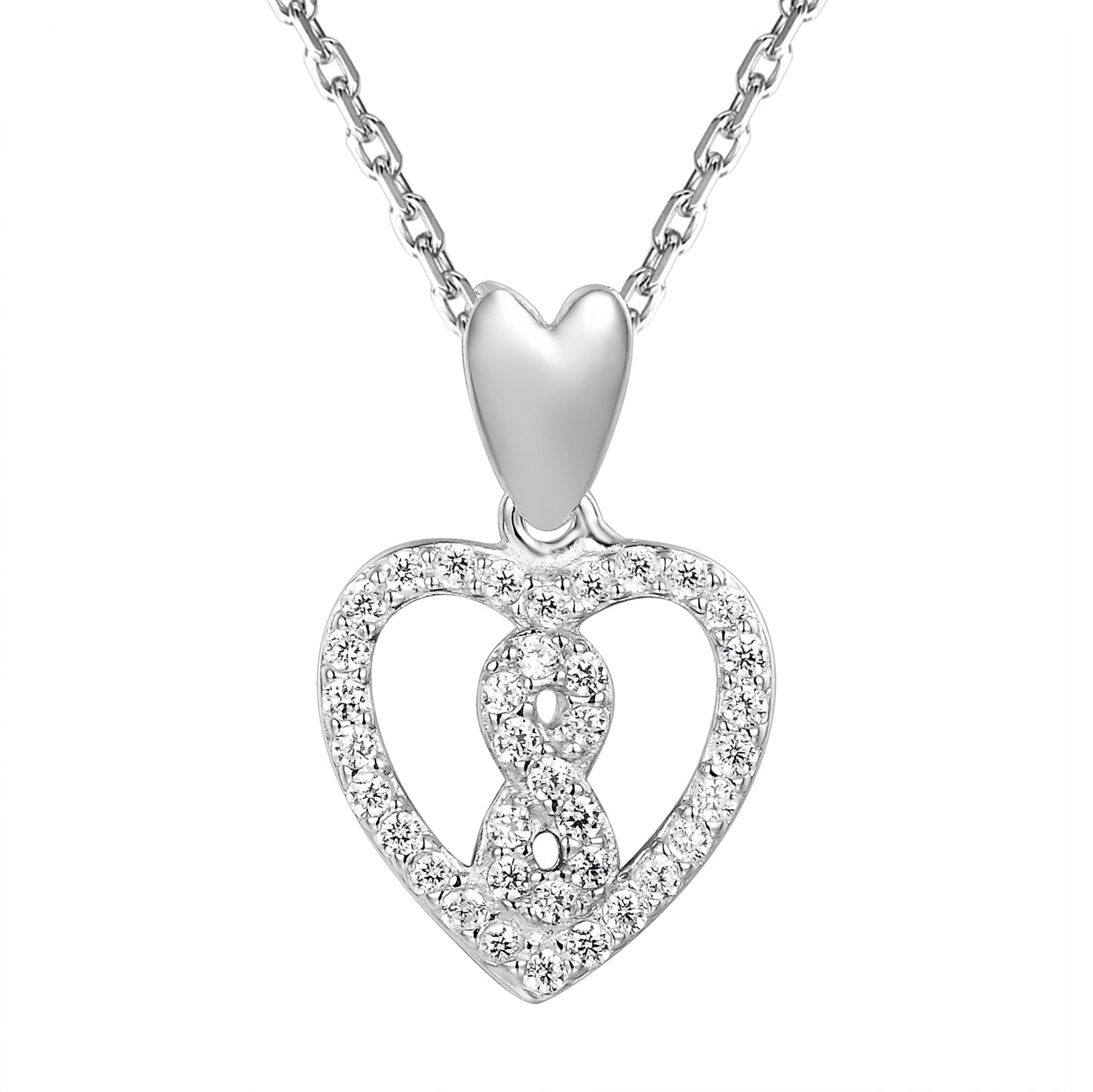 Sterling Silver Infinity Symbol Solitaire Heart Pendant Valentine's