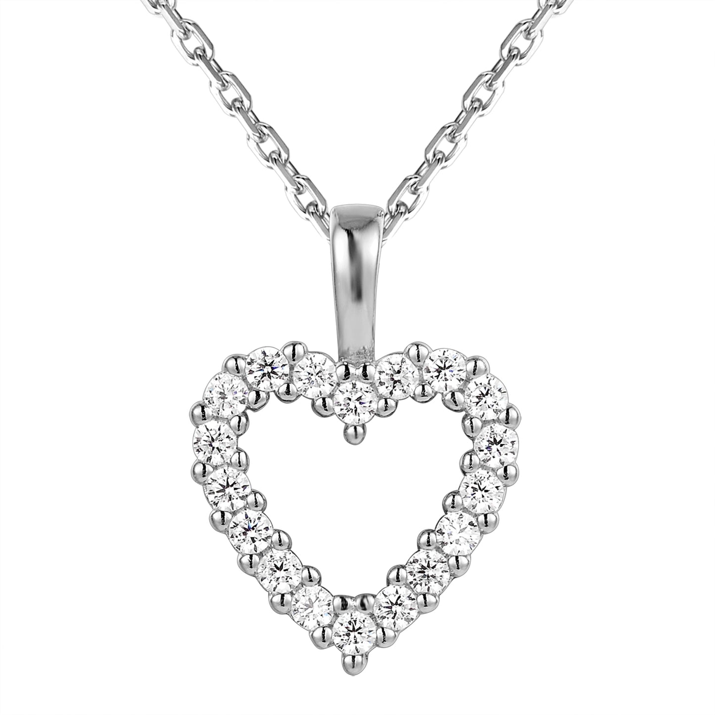 Solitaire Open Heart Frame Sterling Silver Pendant Chain Set