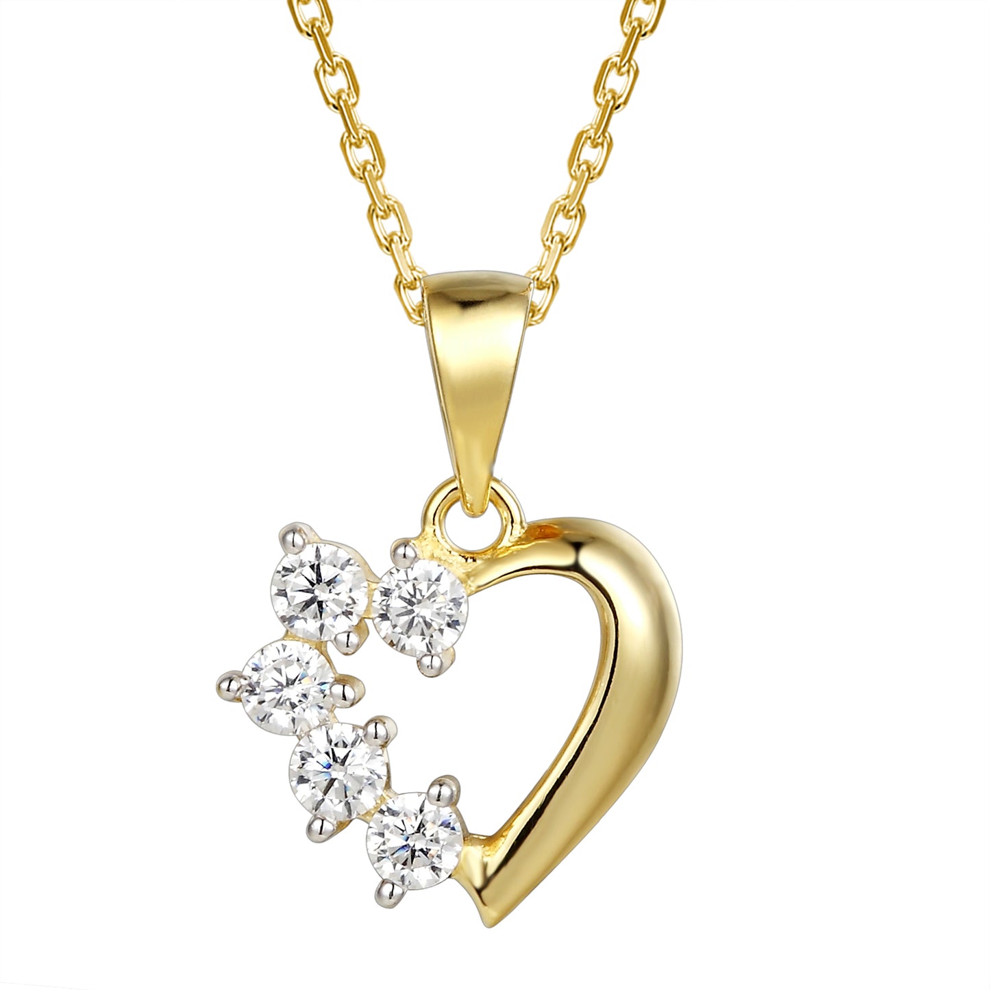 Designer Solitaire Semi-Heart Love 14k Gold Finish Pendant