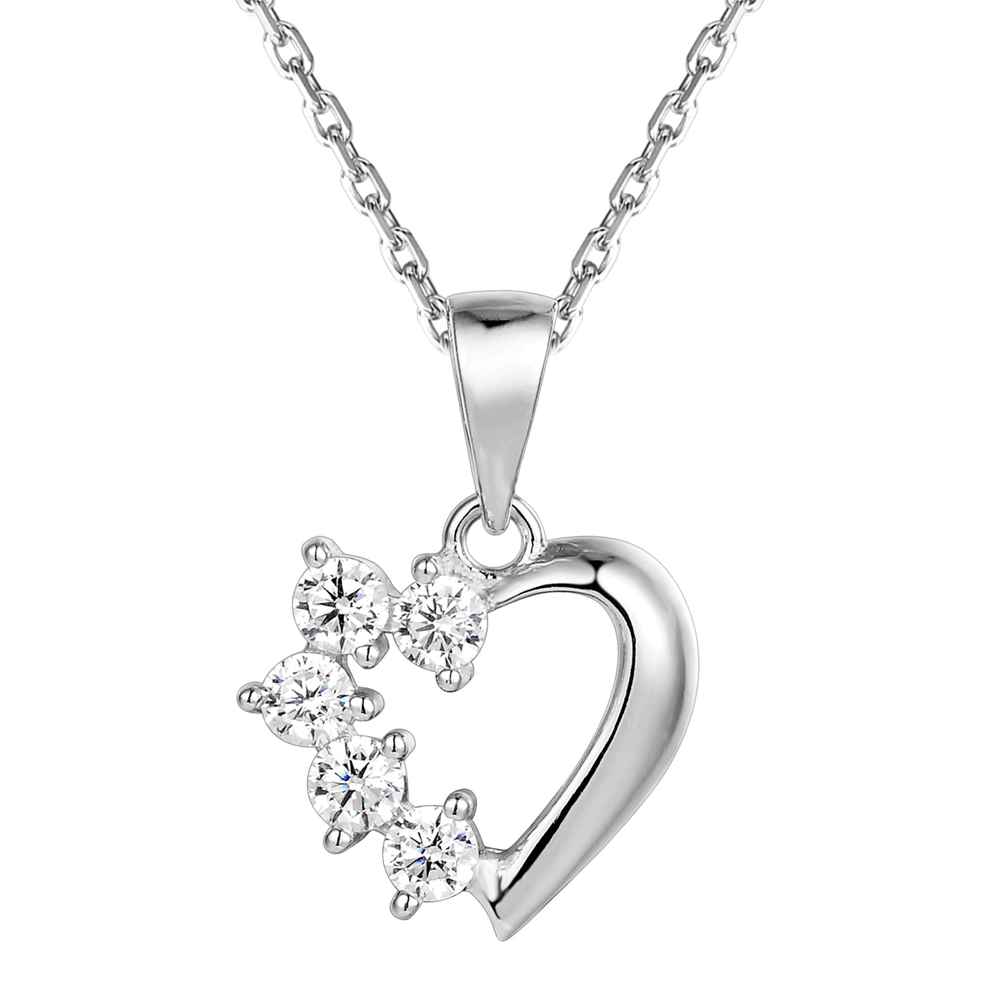 Sterling Silver Solitaire Semi-Heart Love Pendant Valentine's