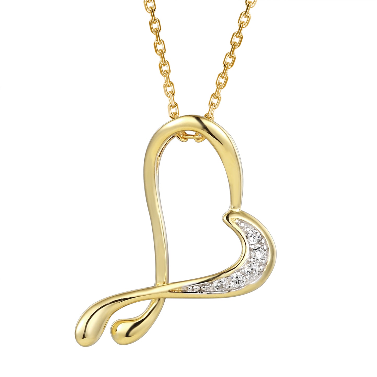 Tilted 14k Gold Finish Open Heart Twisted Pendant Gift Set