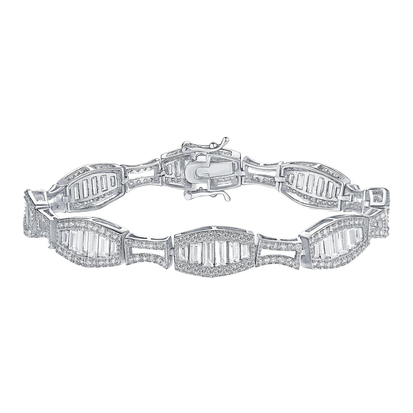White Gold over Silver Womens Bracelet Lab Created Diamond Baguette