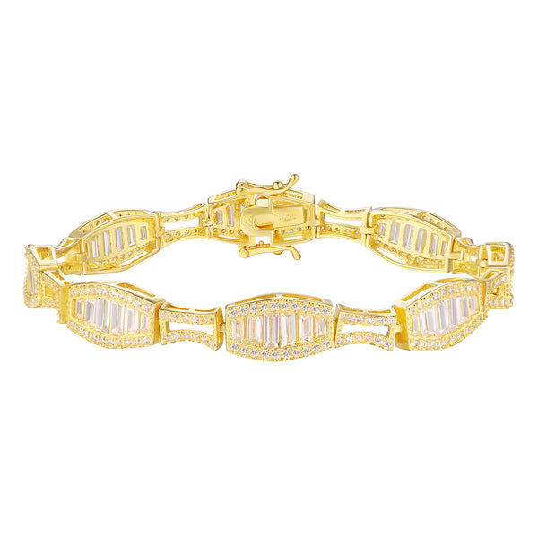 Yellow Gold over Silver Bracelet Lab Created Diamond Baguette