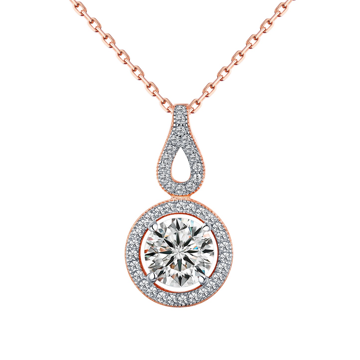 Womens Solitaire Pendant Rose Gold Over 925 Silver Chain