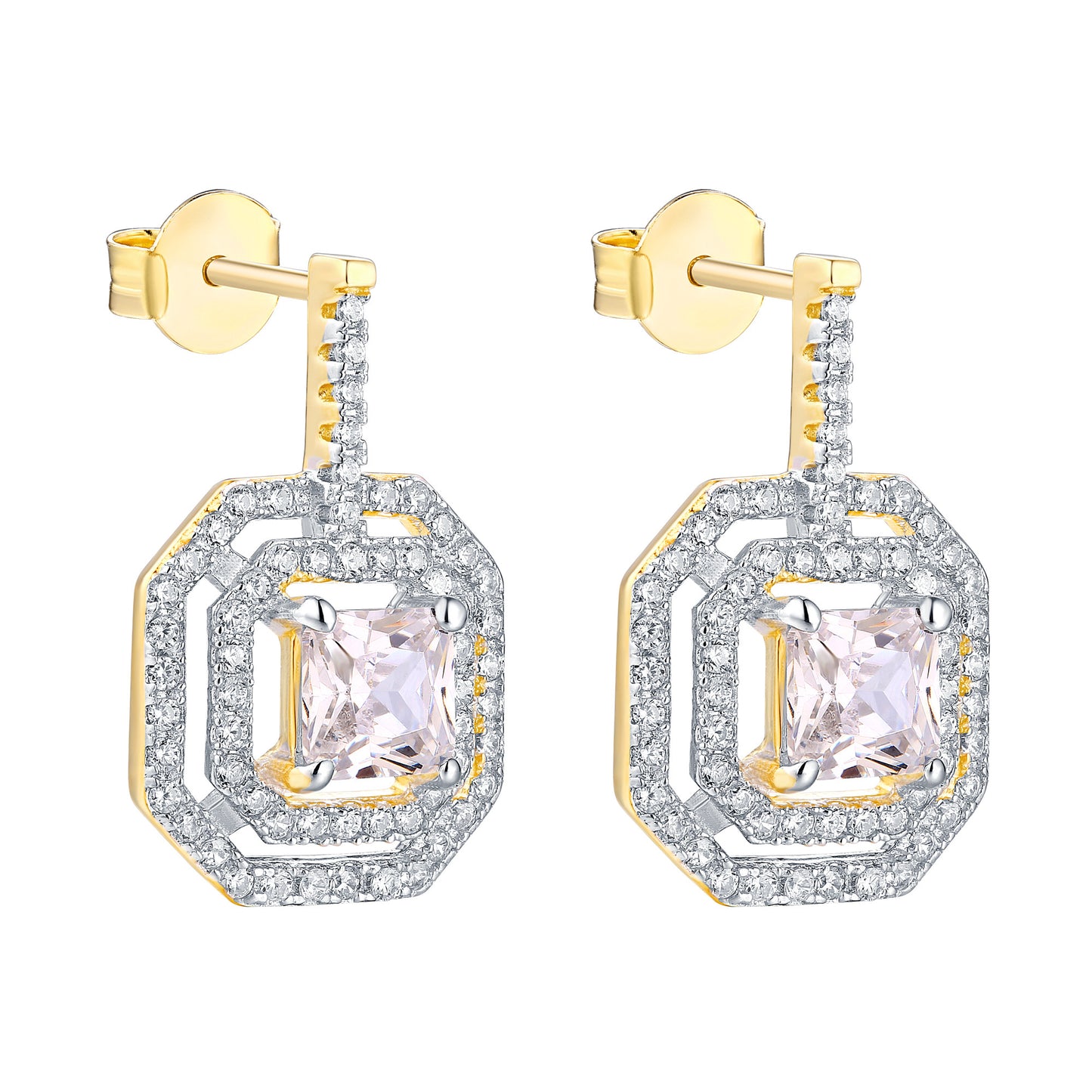 Danglers Earrings Square 14k Yellow Gold Finish 925 Silver