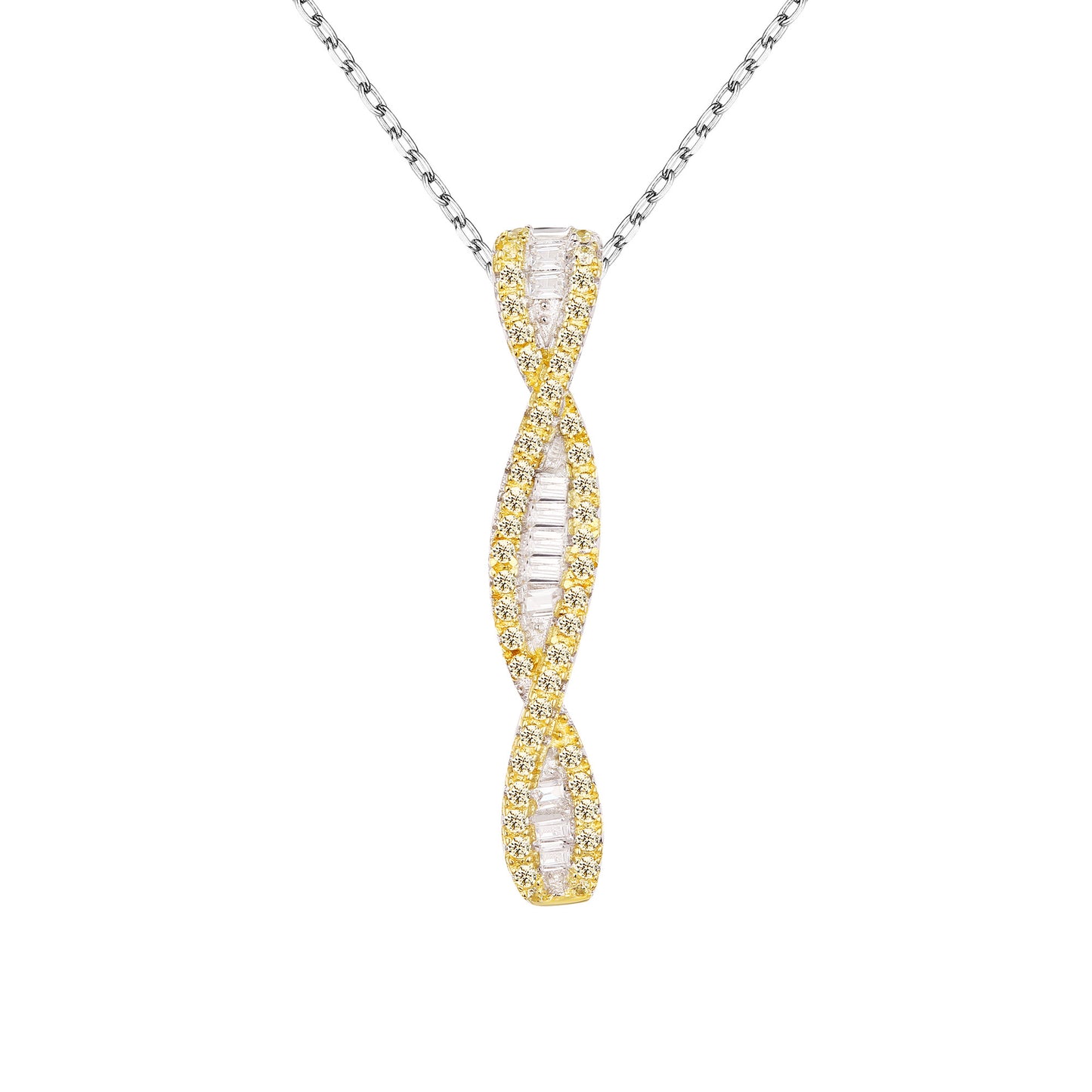 925 Silver Infinity Canary Pendant Baguette Cut Ladies Chain