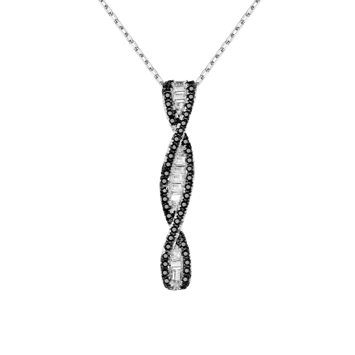Black White 925 Silver Infinity Pendant Baguette Cut Ladies Chain