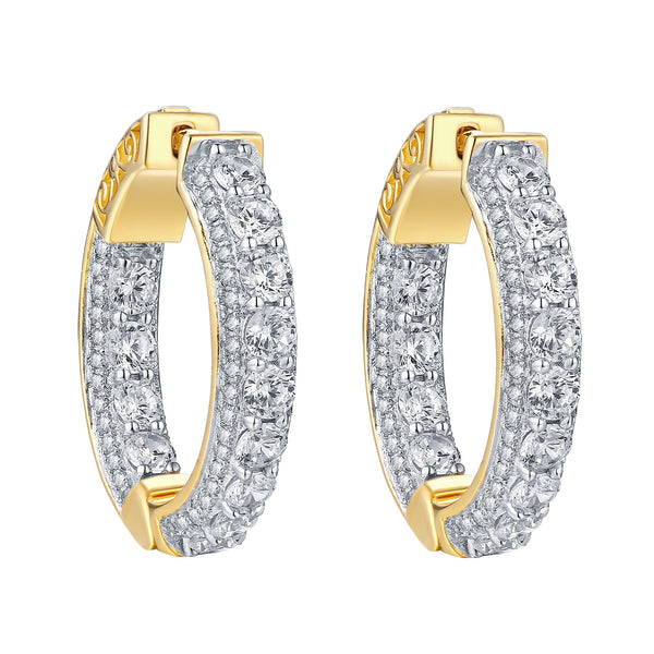 Hoop Earrings  Simulated Diamonds 14k Yellow Finish Sterling Silver