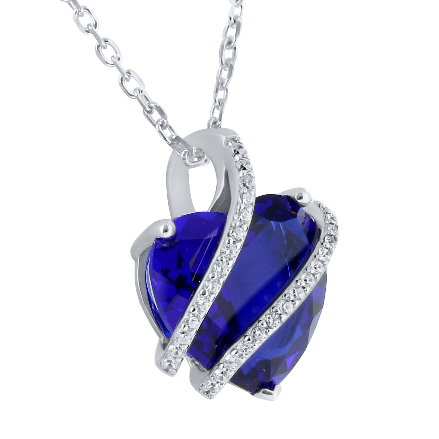 September Birthstone Ladies Real Silver Sappire Lab Diamond Heart Charm Set