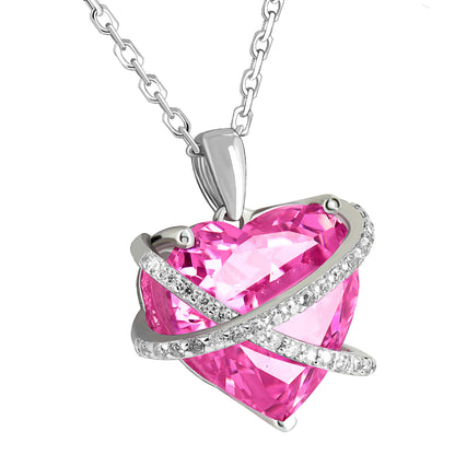 October Birthstone Pink Solitaire Silver Heart Earrings Pendant Set