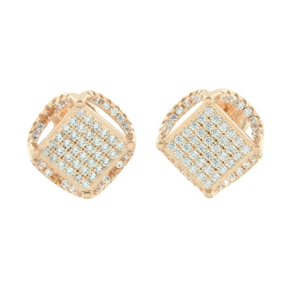Rose Gold Tone Earrings Screw Back Pave Set Simulated Diamonds