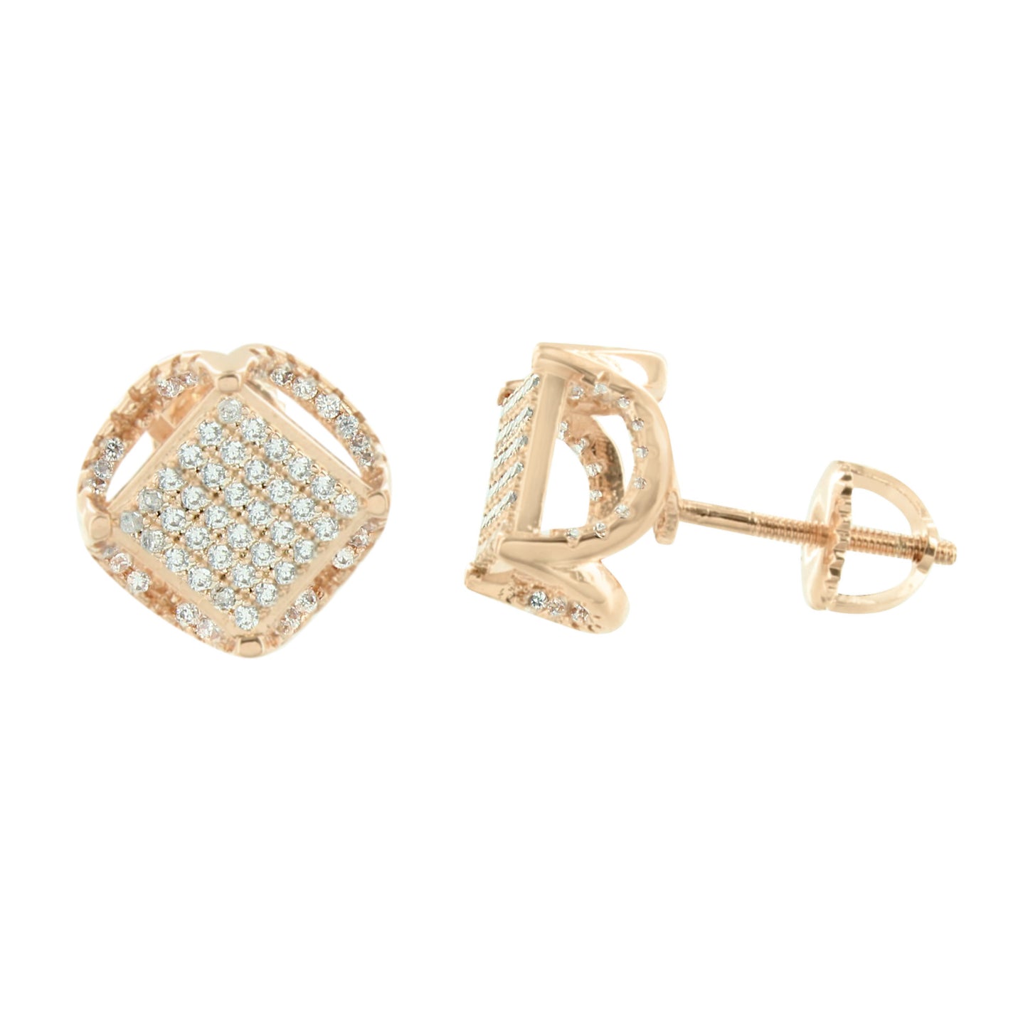 Rose Gold Tone Earrings Screw Back Pave Set Simulated Diamonds