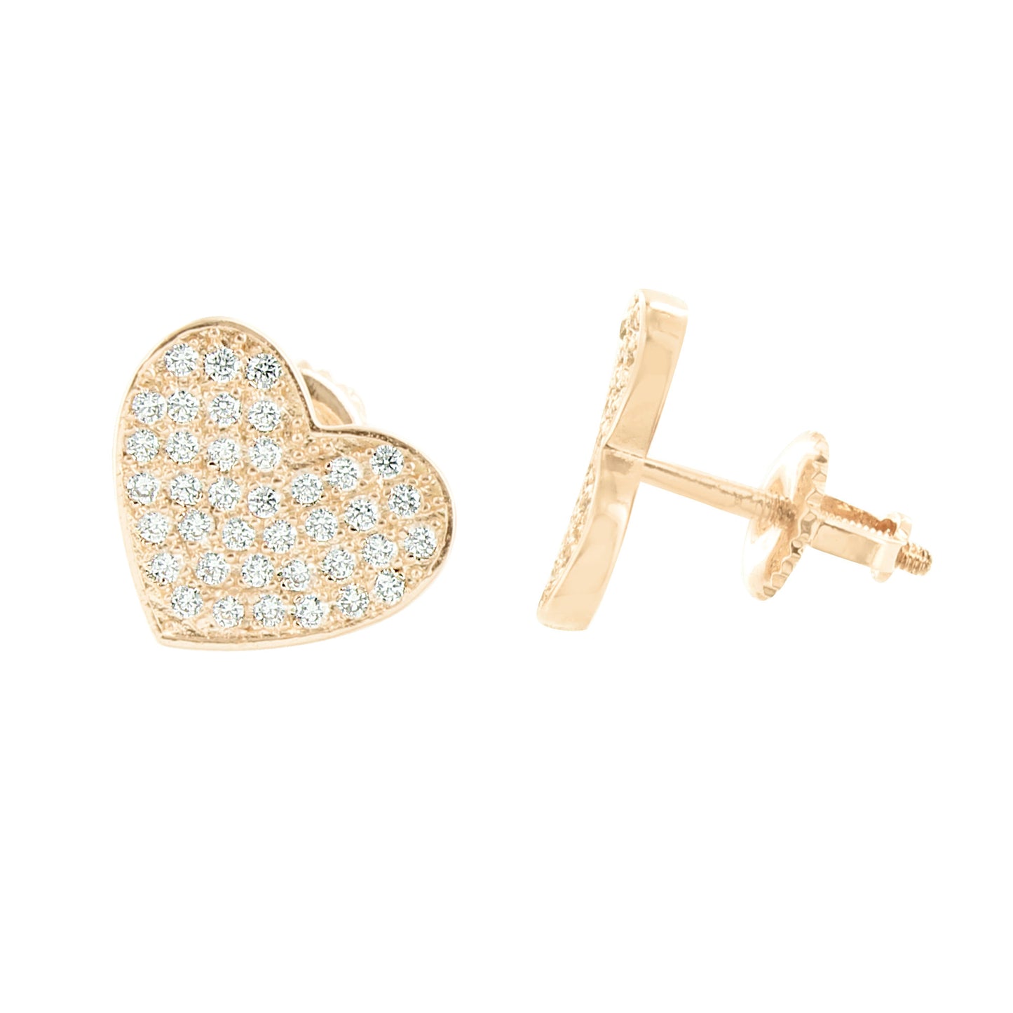 Womens Heart Shape Earrings 14K Rose Gold Finish Simulated Diamonds