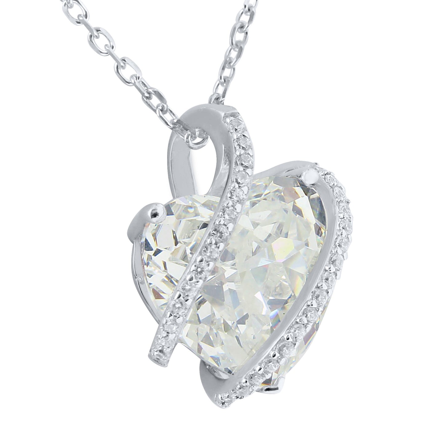 April Birthstone Ladies Real Silver Simulated Diamond Heart Charm Set