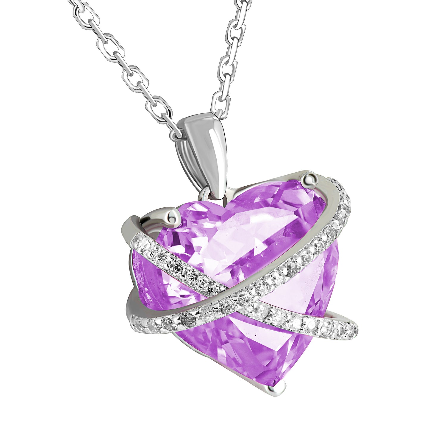 June Birthstone Ladies Real Silver Light Amethyst Lab Diamond Heart Charm Set