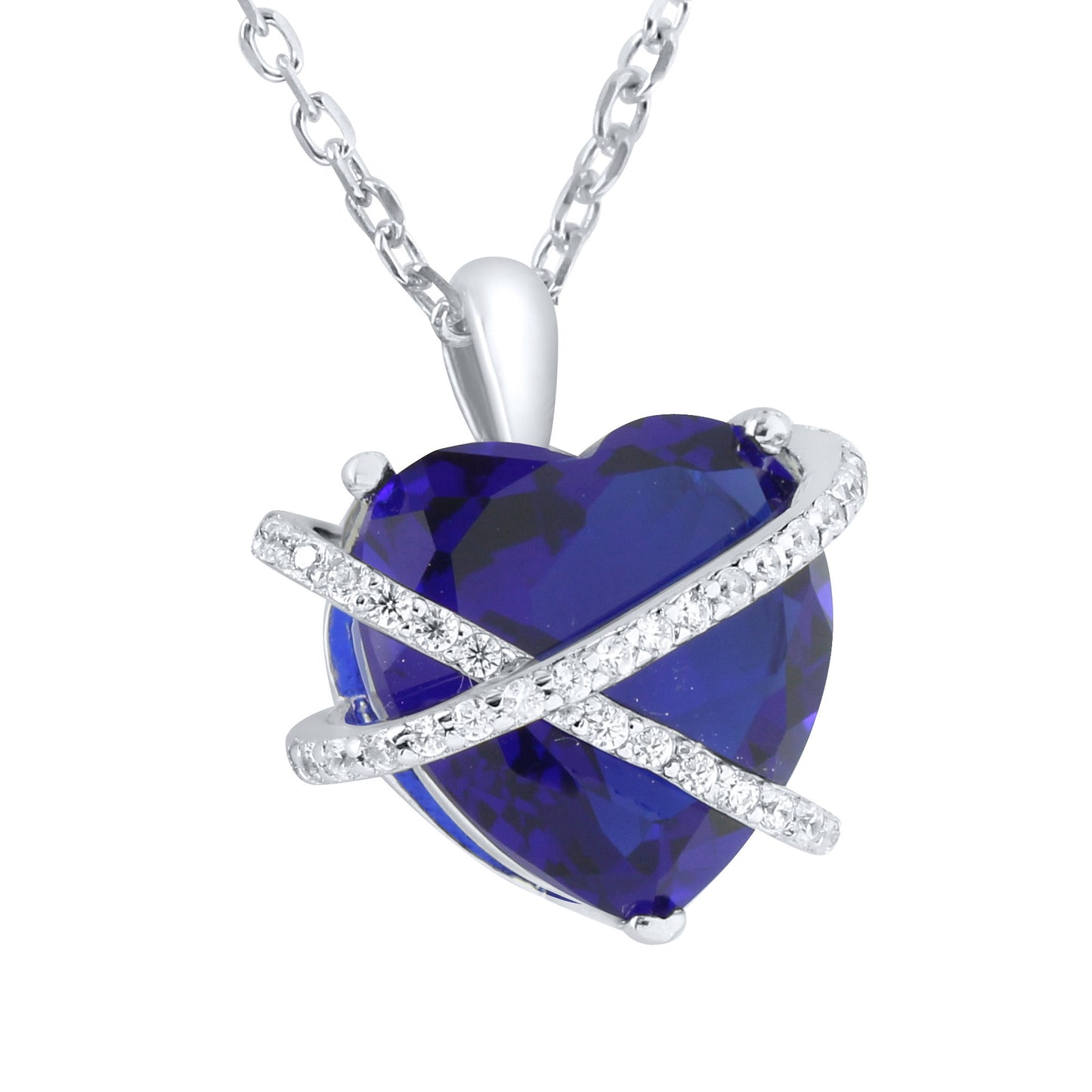 December Birthstone Ladies Real Silver Blue Topaz Lab Diamond Heart Charm Set