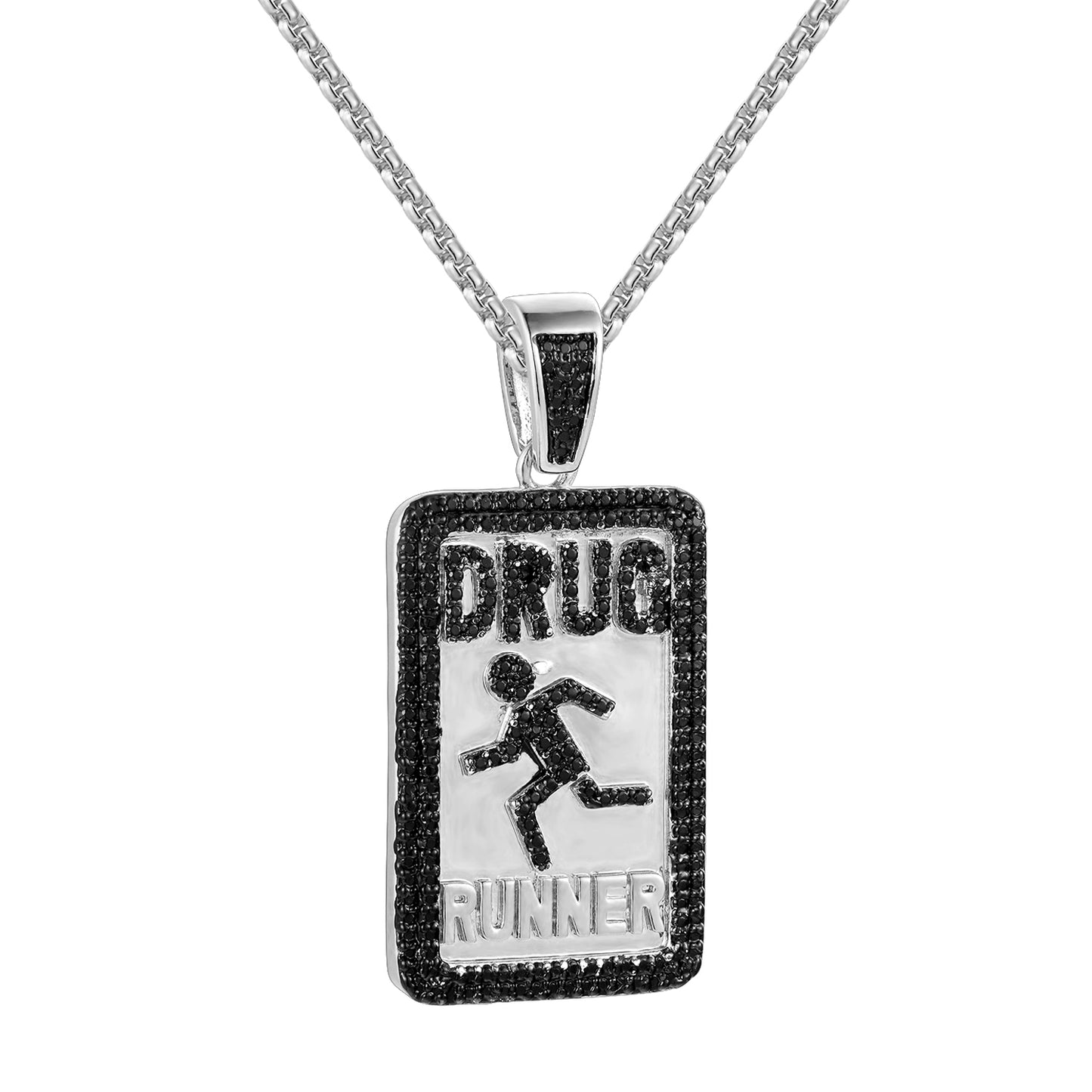 drug runner black simulated diamonds pendant