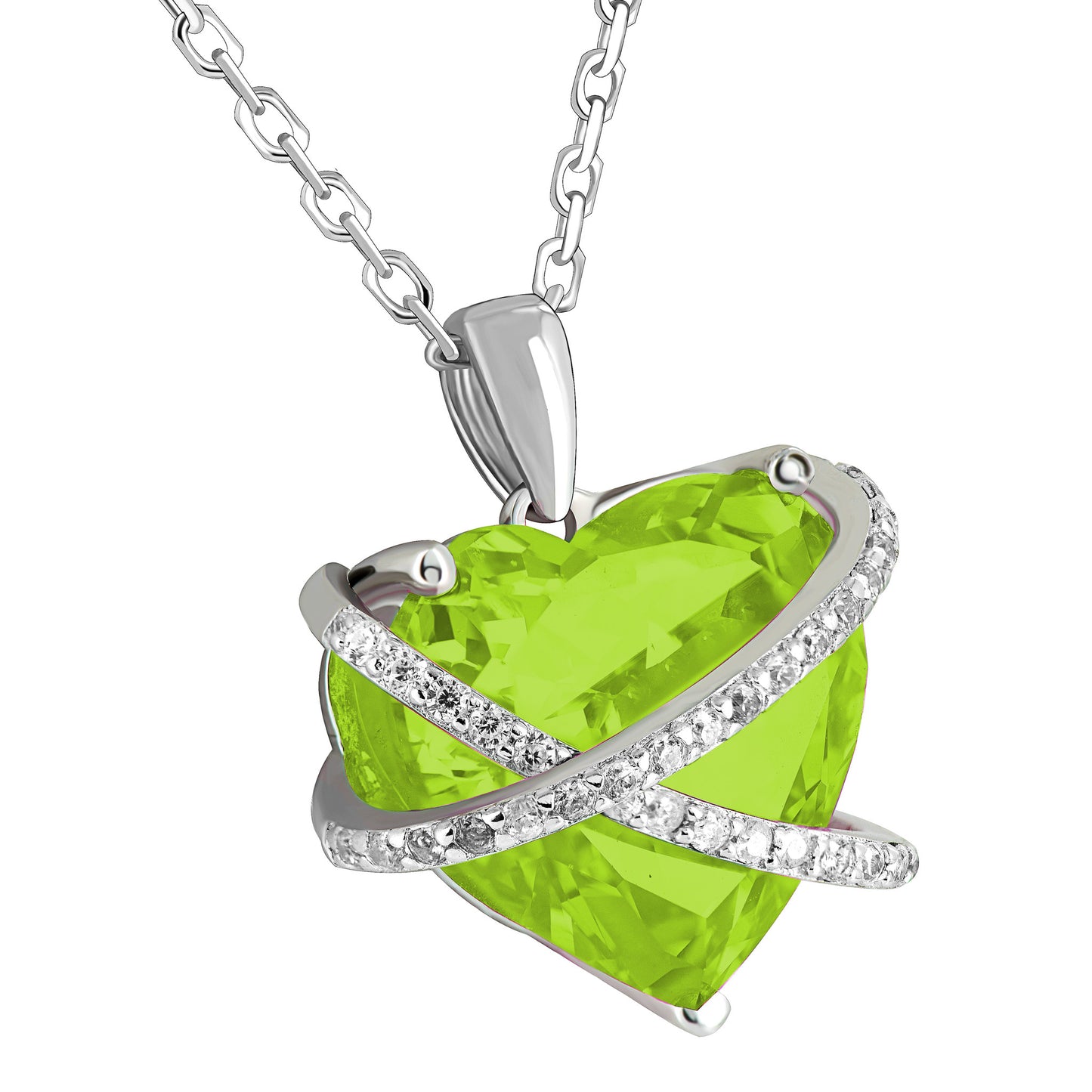 August Birthstone Ladies Real Silver Peridot Lab Diamond Heart Charm Set