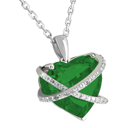 May Birthstone Emerald Solitaire Heart Silver Earrings Set